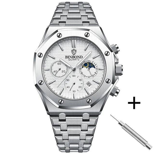 BINBOND 0161 Luminous Chronograph Stainless Steel Watch