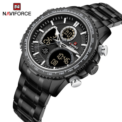 NAVIFORCE Montre Homme Tendance Marque de Luxe Sport Chronographe à Quartz Étanche Militaire en Acier Inoxydable