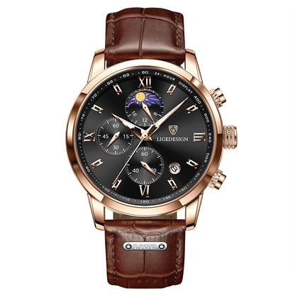 Montre décontractée LIGE pour homme, de luxe, en cuir, étanche, à quartz, chronographe, militaire, pour homme, Relogio Masculino