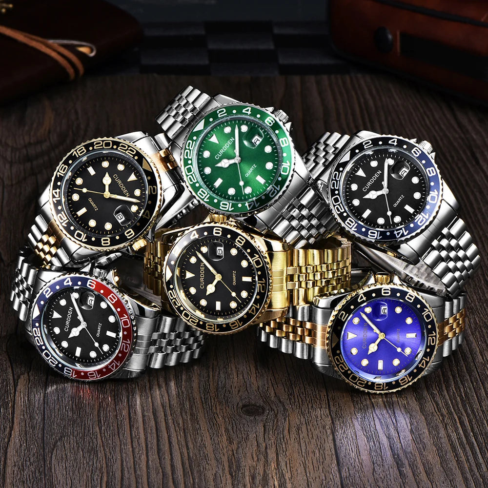 Montres Hommes Marque Célèbre Étudiants Garçons Mode Bracelet Acier Inoxydable Décontracté Calendrier Montre à Quartz Vert Relogios Masculinos 2024