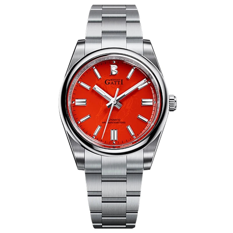 BONEST GATTI Men Automatic Watch 40mm Mechanical Wristwatch 30M Waterproof Sapphire Mirror Luminous Horse Year Dial