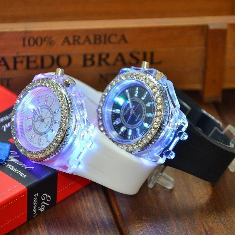 Montre LED lumineuse Flash Femme Homme Garçon Fille Montre-bracelet en Silicone Horloge à strass à la mode Enfants Relogio Saati