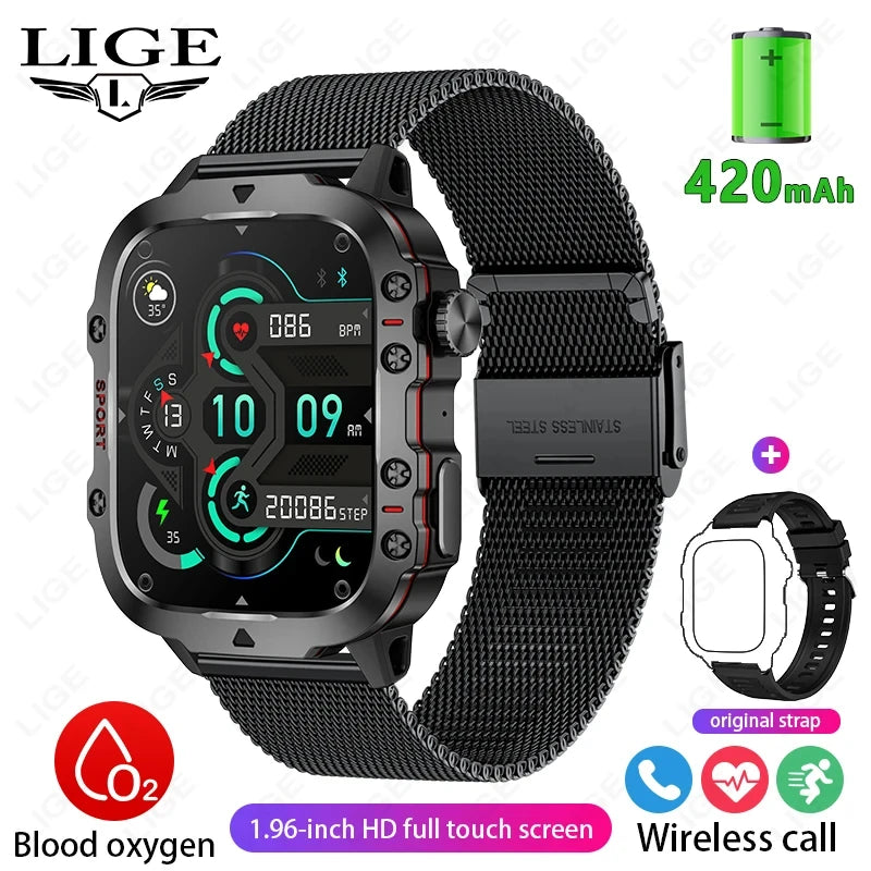 Montre Intelligente Homme Militaire Extérieur Sport Santé Moniteur Appel Bluetooth Assistant Vocal Étanche Pour Android IOS Montre Connectée