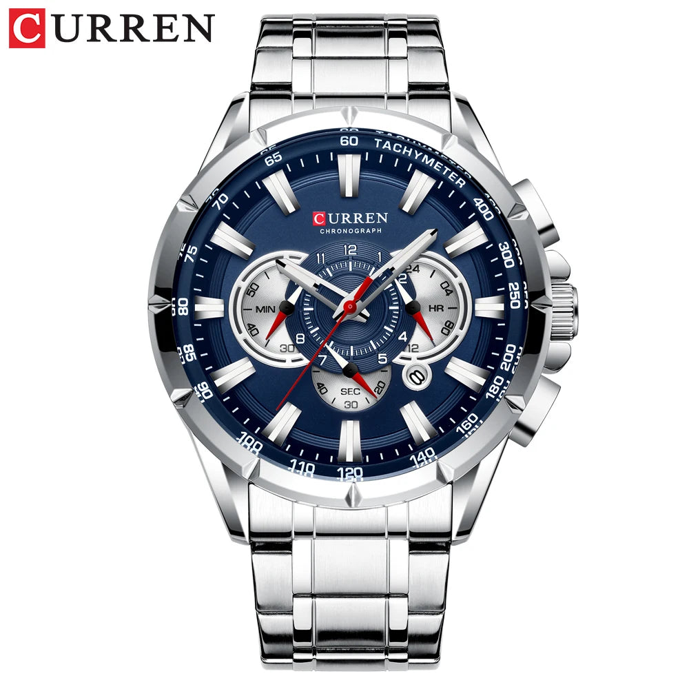 Montre Homme CURREN Business Montre de Luxe en Acier Inoxydable Chronographe Armée Militaire Montres à Quartz