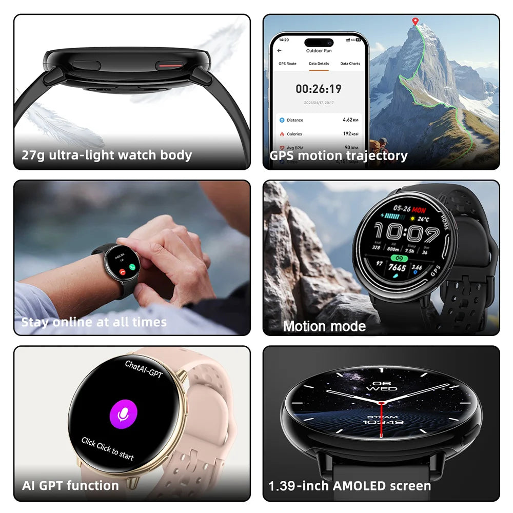 Nouvelle smartwatch GPS chaude AMOLED 1,43, Boussole, étanche IP68, appel Bluetooth, montre multisports, cadeau pour hommes et femmes pour Android