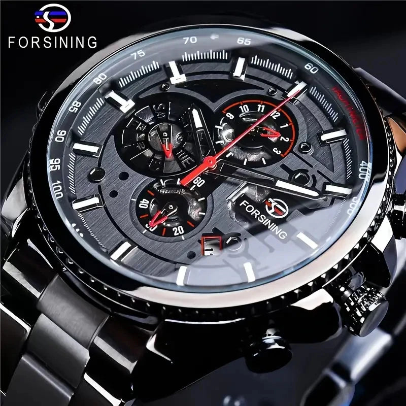 Men's Automatic Mechanical Watch - Stylish Skeleton Design, with Time and Date Display, Transparent Hollow Case Back, Versatile Business and Casual Style, Personalized Men's Watch, Perfect Gift for Him, No Batteries Required