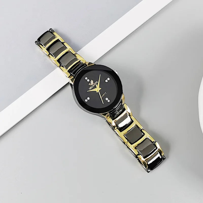 hot sale black dial steel quartz men business watch