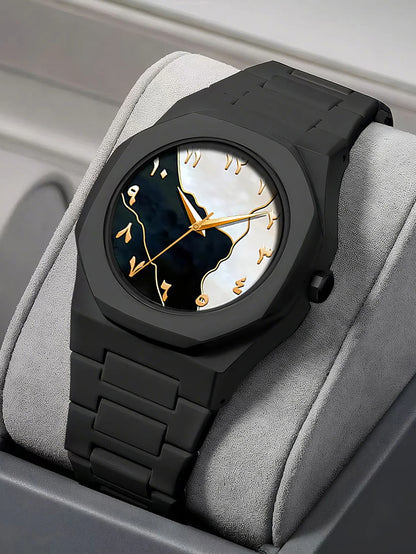 Ensemble Montre à Quartz Homme Bracelet Collier Bague, Bracelet en Plastique, Idéal pour le Quotidien et les Cadeaux de Fête, Boîte Non Incluse