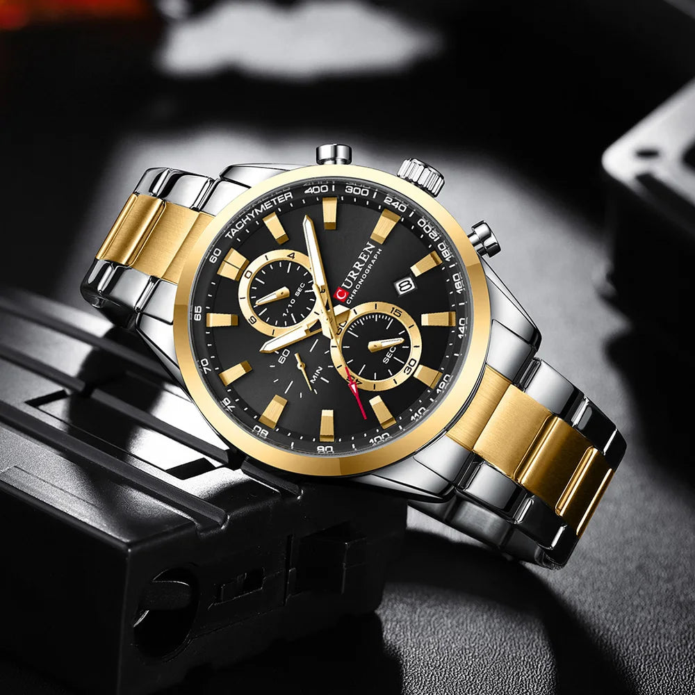 CURREN Montre Sport Chrono à Quartz pour Homme - Bracelet en Acier Inoxydable et Cadran Multifonction