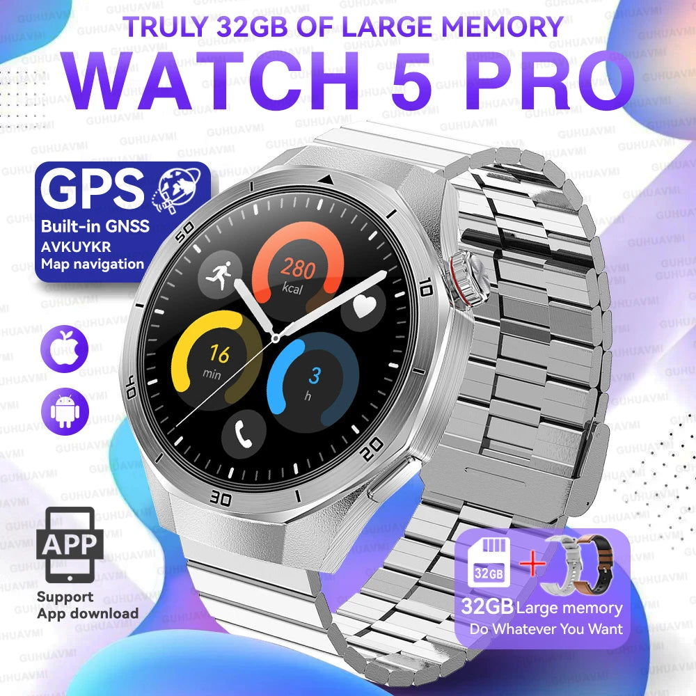 Montre connectée 2026 nouvelle Watch 5 Pro GPS Navigation cartographique 32 Go de mémoire Lecture vidéo et musique Appel NFC Alliage de titane Étanche pour homme