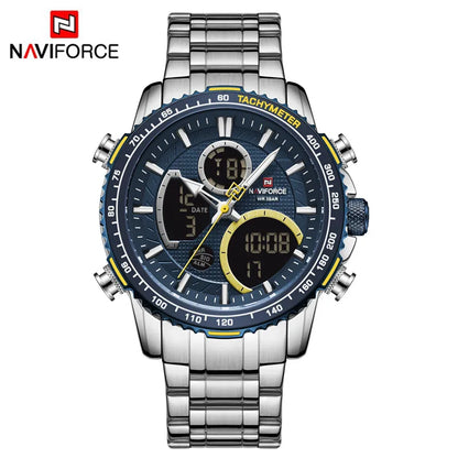 NAVIFORCE Montre Homme Tendance Marque de Luxe Sport Chronographe à Quartz Étanche Militaire en Acier Inoxydable