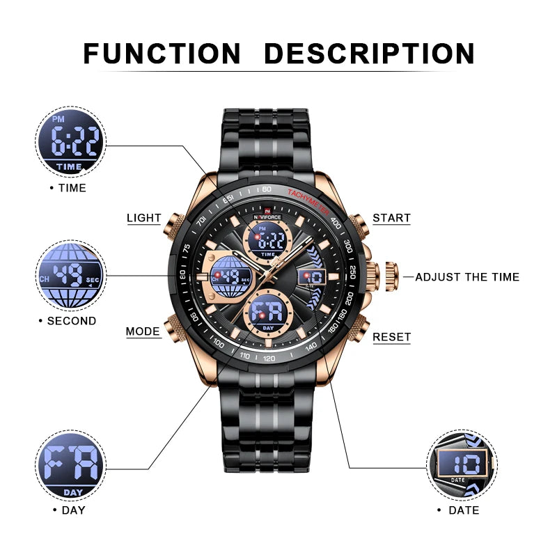 NAVIFORCE NF9197 Analog Digital Chronograph Calendar Watch