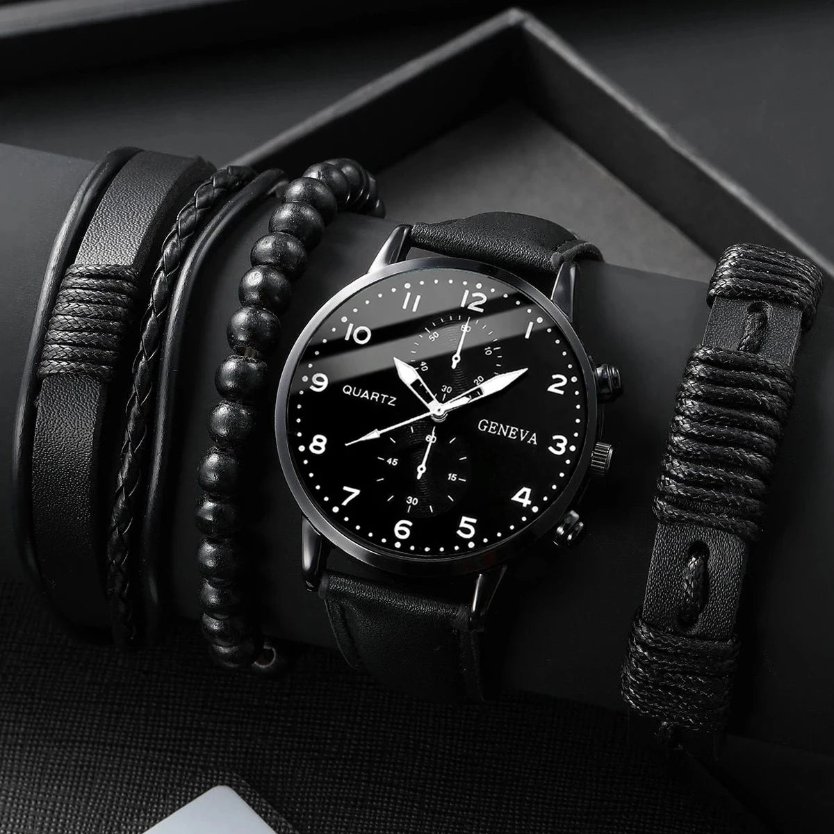 Lot de 5 montres-bracelets à quartz pour homme avec cadran arabe et bracelet en cuir (sans boîte)