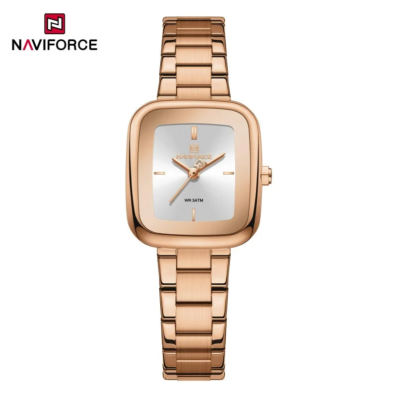 NAVIFORCE Montres Fashion Femme Sport 30M Étanche Femme Montres en Acier Inoxydable Montre Carrée Unique Ultra Légère pour Filles