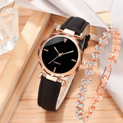 2PCS Set Luxury Watch Women Bracelet  Rhinestone Fashion Wristwatch Female Casual Ladies Watches Bracelet Set Clock