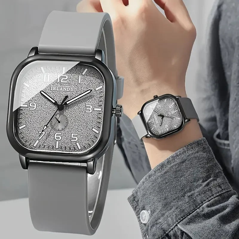 Montre Femme Tendance Carrée Décontractée Bracelet en Silicone Montres à Quartz Montre de Sport pour Hommes Femmes Étudiants (Sans Boîte)