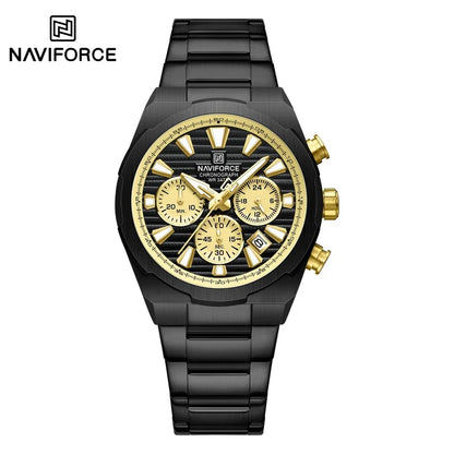 Montre-bracelet à quartz NAVIFORCE pour homme, multifonctionnelle, avec calendrier, chronomètre, lumineuse, étanche 30 ATM, bracelet en acier inoxydable