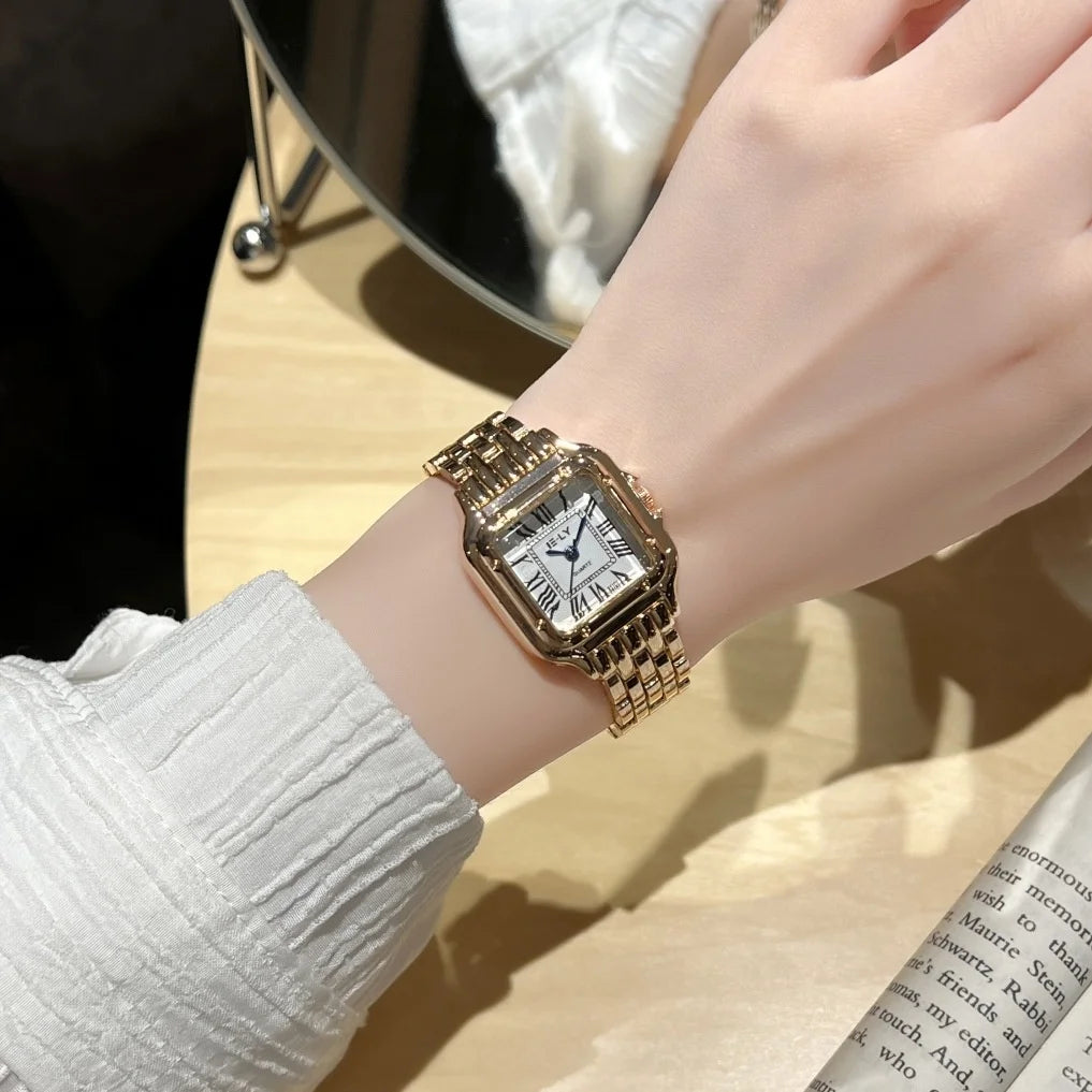 Nouvelles montres pour femmes, marque de luxe légère, affaires, or, acier inoxydable, mode féminine, montres à quartz, bracelet de montre pour femmes