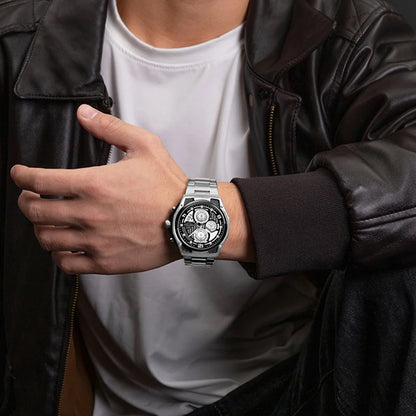 Montres Homme Sport Décontractées Marque NAVIFORCE Chronographe à Quartz Multifonction avec Affichage de la Date Bracelet en Acier Montre-Bracelet Reloj Hombre