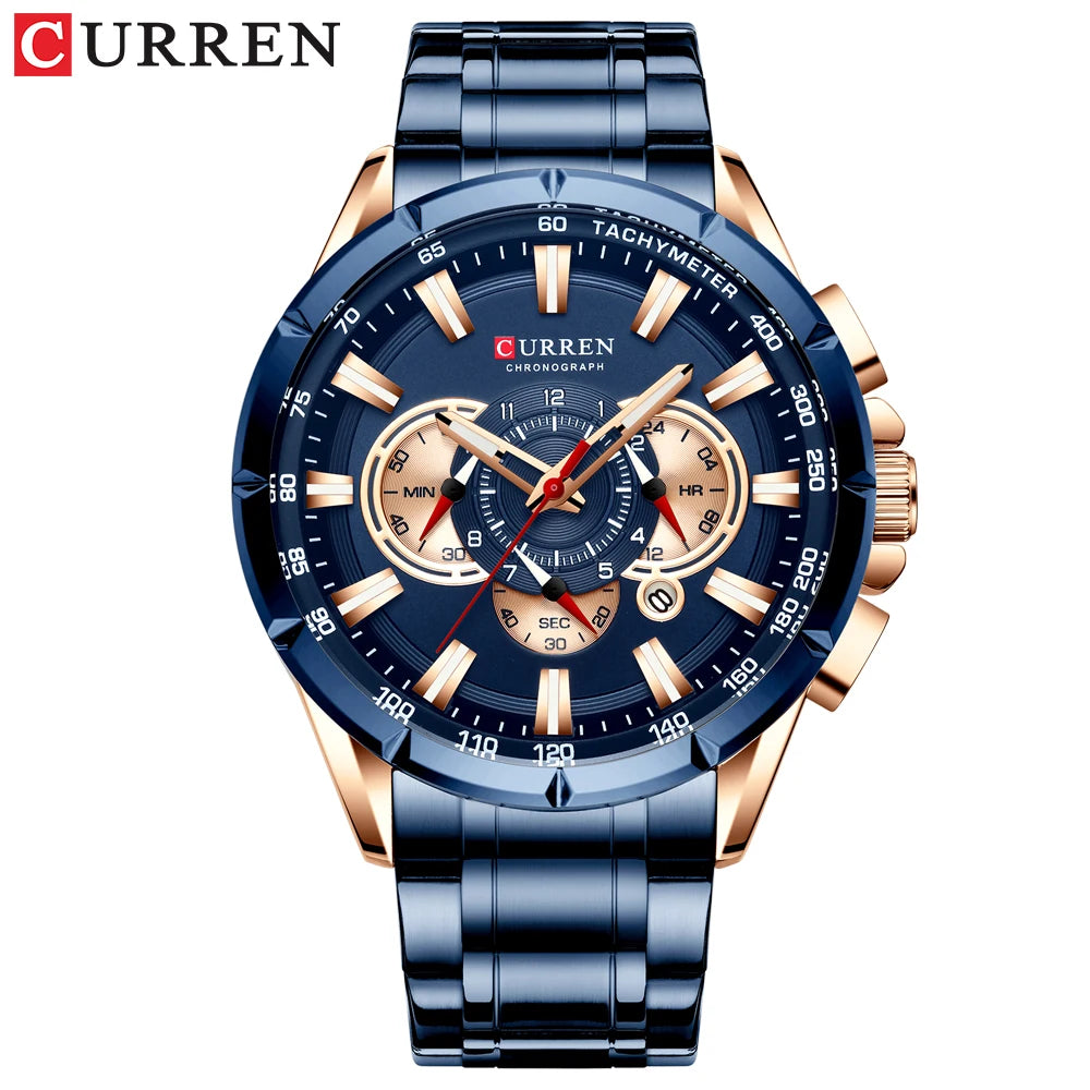 Montre Homme CURREN Business Montre de Luxe en Acier Inoxydable Chronographe Armée Militaire Montres à Quartz