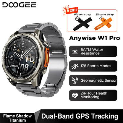 Smartwatch DOOGEE ANYWISE W1 PRO 1,43'' Résistance à l'eau 5ATM 178 modes sportifs Suivi de la santé Capteur géomagnétique Cartes hors ligne