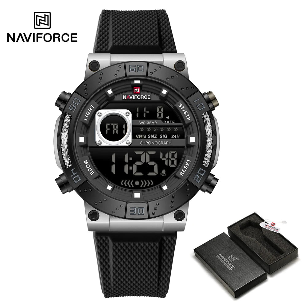 NAVIFORCE – Montres militaires pour hommes, à quartz numérique, en silicone, chronographe, étanche, avec affichage de la date