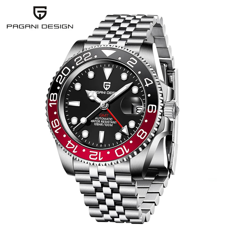 Montre-bracelet automatique PAGANI DESIGN 40 mm GMT Acier inoxydable Étanche Hommes Montre de marque supérieure Montres mécaniques de sport Hommes PD-1662