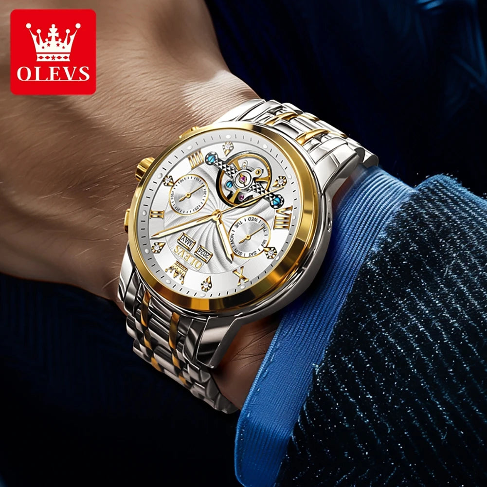 OLEVS 7088 Montre Homme de Luxe Originale Chronographe Date Acier Inoxydable Étanche Montre Mécanique pour Hommes NOUVEAU