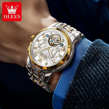 OLEVS 7088 Montre Homme de Luxe Originale Chronographe Date Acier Inoxydable Étanche Montre Mécanique pour Hommes NOUVEAU