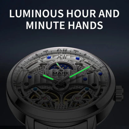 Mark Fairwhale 6023 Luxury Quartz Steel Strip Automatic Movement Watch Waterproof Double Tourbillon Moonphase Watches for Men