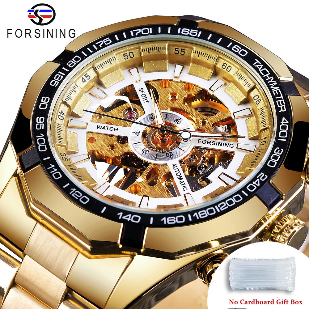 Forsining 2025 Montres Homme Squelette en Acier Inoxydable Étanche Marque de Luxe Transparente Mécanique Sport Montres-bracelets pour Hommes