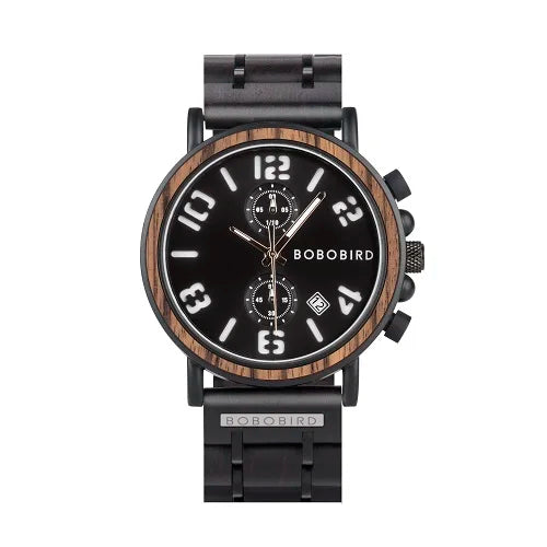 Montre en Bois de Luxe Marque Homme BOBO BIRD relogio masculino Chronographe Militaire reloj madera Cadeau pour Père Fils Mari