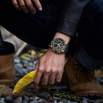 NAVIFORCE Montre Homme Tendance Marque de Luxe Sport Chronographe à Quartz Étanche Militaire en Acier Inoxydable