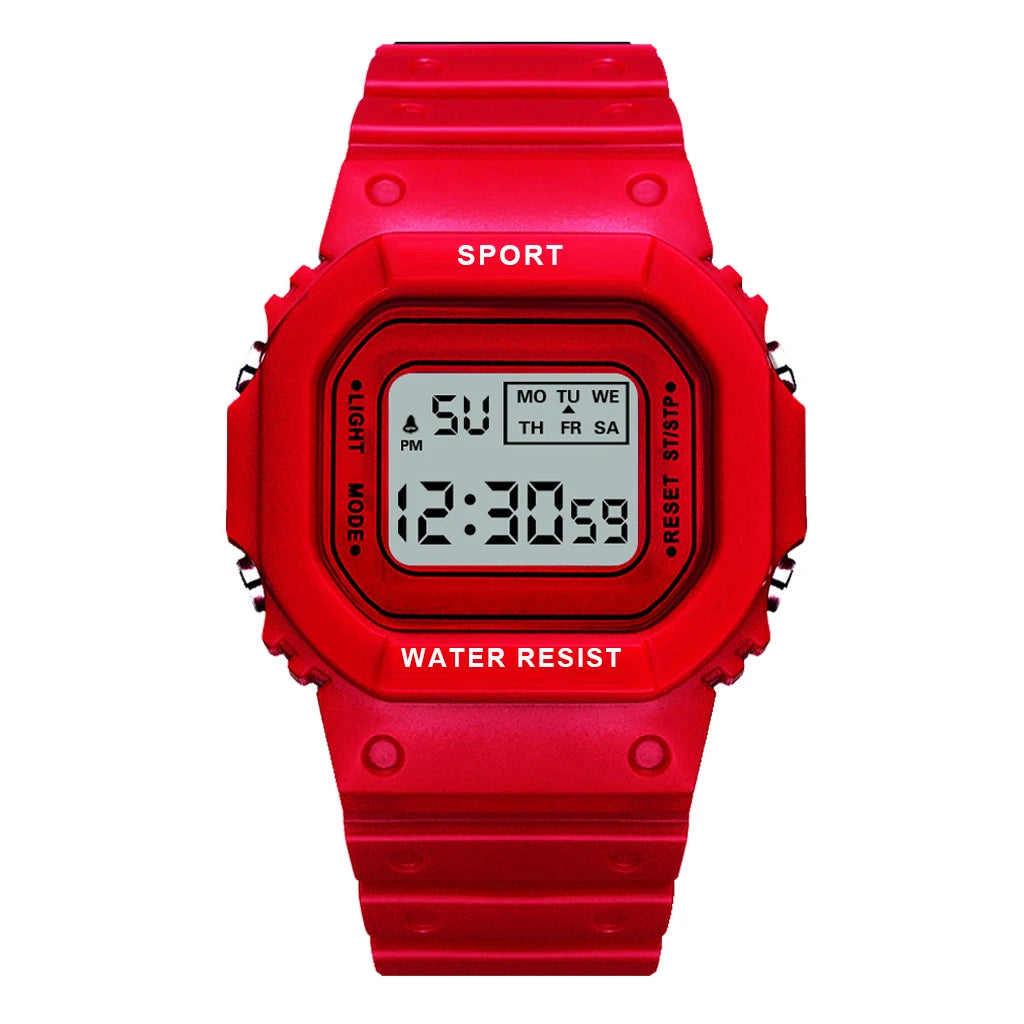 Montre de sport YIKAZE pour garçons et filles, montre électronique à LED pour étudiants, montre numérique carrée colorée pour hommes et femmes, montre étanche en caoutchouc