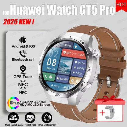Montre connectée 2026 Watch 5 Pro GPS Suivi Boussole Hommes 360*360 Écran AMOLED NFC Appel BT Étanche Moniteur de Santé Montres Intelligentes Hommes