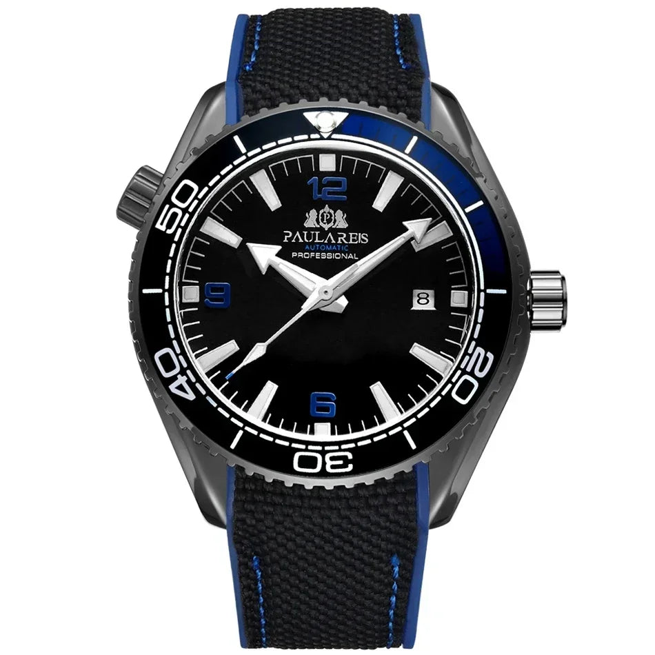 Automatic Mens Watch Mechanical Self Wind Movement Canvas Rubber Strap Orange Blue Red Luxury Fashion Watches
