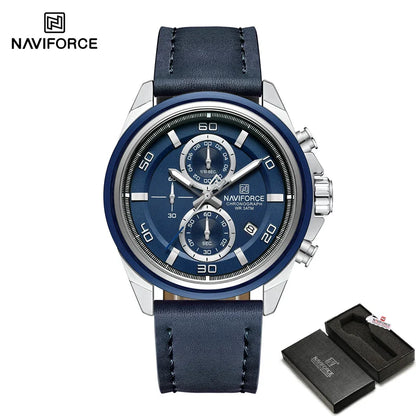Montre homme décontractée NAVIFORCE Résistante à l'eau 3 ATM, calendrier, cadran lumineux avec bracelet en cuir, cadeau, design original