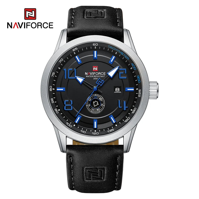 Montre-bracelet décontractée tendance NAVIFORCE pour homme, montre militaire de sport étanche avec bracelet en cuir, mouvement à quartz, calendrier