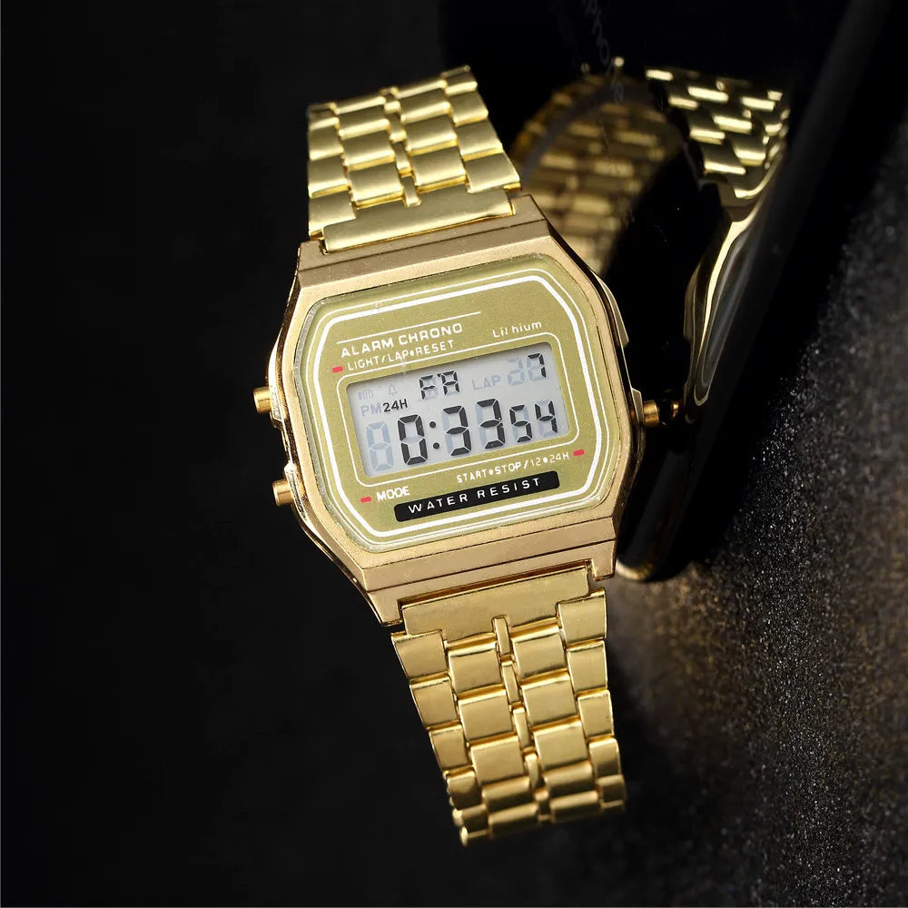 Montre numérique élégante pour femme en or argent acier inoxydable, montres-bracelets électroniques d'affaires pour femmes, horloge masculine Zegarek Damski