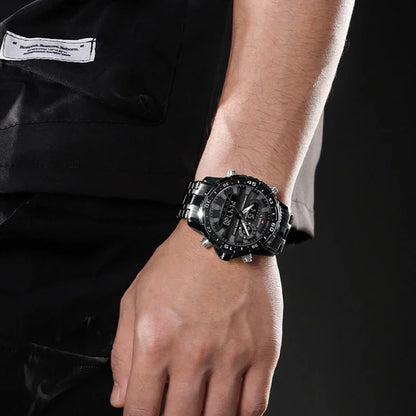 Top Marque NAVIFORCE Montre Homme Analogique LCD Numérique Bracelet en Acier Inoxydable Étanche Date Horloge Cadeaux