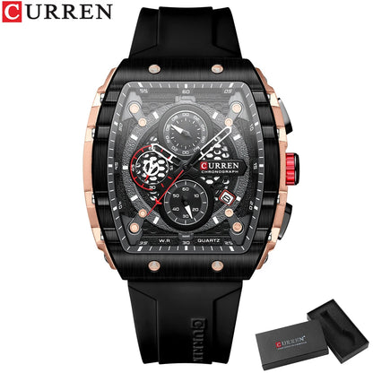 CURREN Square Dial Chronograph Watch Silicone Strap