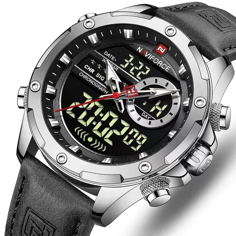 Montre NAVIFORCE pour Hommes Double Affichage Marque de Luxe Sport Décontracté Chronographe Réveil Étanche Bracelet en Cuir montre homme Reloj