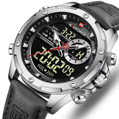 Montre NAVIFORCE pour Hommes Double Affichage Marque de Luxe Sport Décontracté Chronographe Réveil Étanche Bracelet en Cuir montre homme Reloj