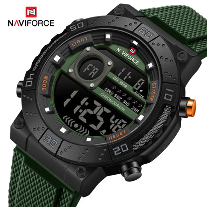 NAVIFORCE – Montres militaires pour hommes, à quartz numérique, en silicone, chronographe, étanche, avec affichage de la date