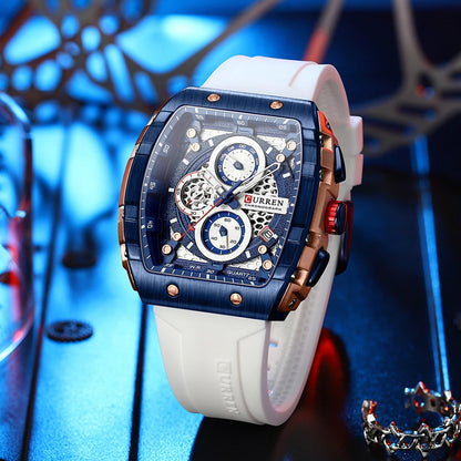 CURREN Square Chronograph Silicone Strap Watch 47mm
