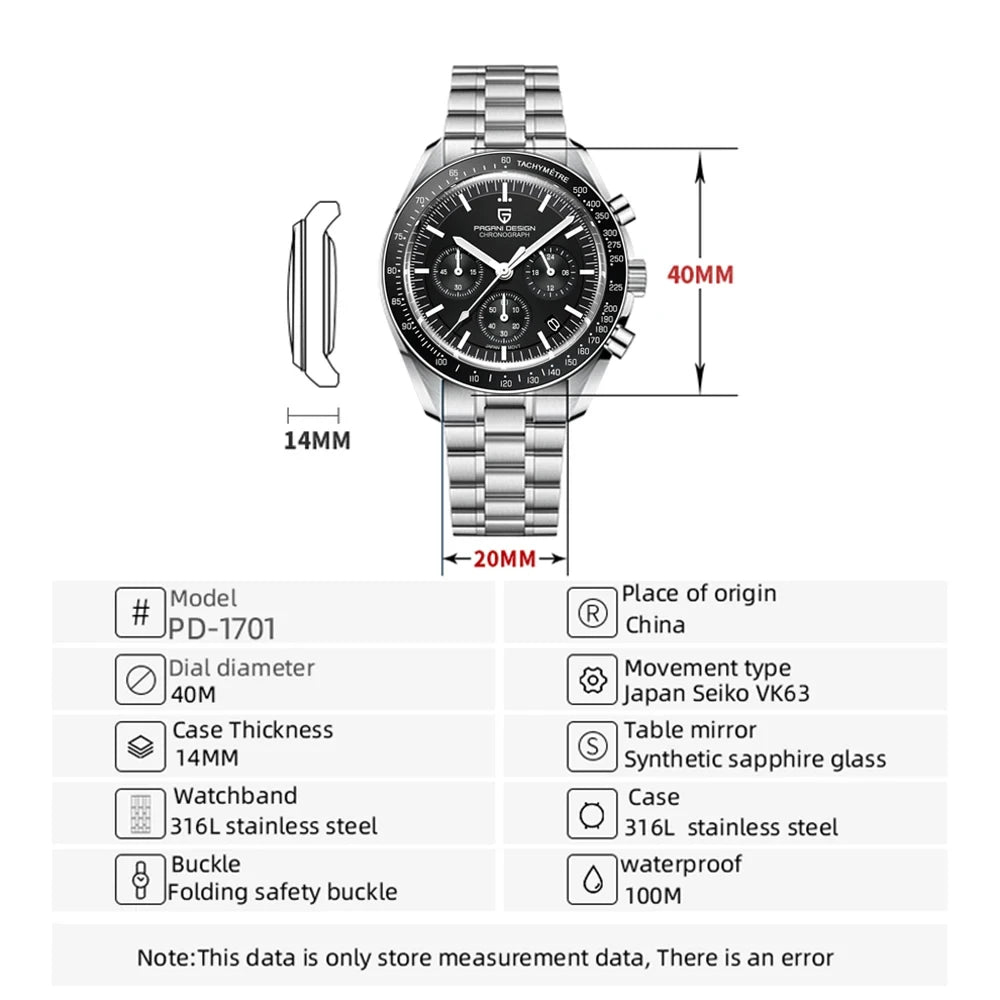 2026 New PAGANI DESIGN V5 Moon Men's Watches Top Luxury Quartz Watch For Men Chronograph Waterproof Sport Stainless Steel Clock