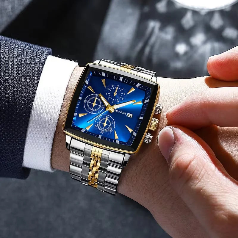 Montre-bracelet à Quartz de Luxe pour Homme avec Cadran Carré, Montre d'affaires à la Mode en Acier Inoxydable avec Calendrier Reloj Hombre (Sans boîte)