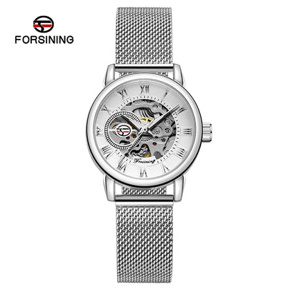 Forsining 099L Montre squelette élégante et tendance pour femmes, nouvelles montres-bracelets mécaniques de luxe en or rose pour dames