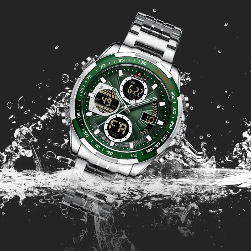 NAVIFORCE Montres-bracelets Homme Sport Décontracté Acier Inoxydable Étanche Lumineux Double Affichage Quartz Montre Horloge Homme Reloj Hombre