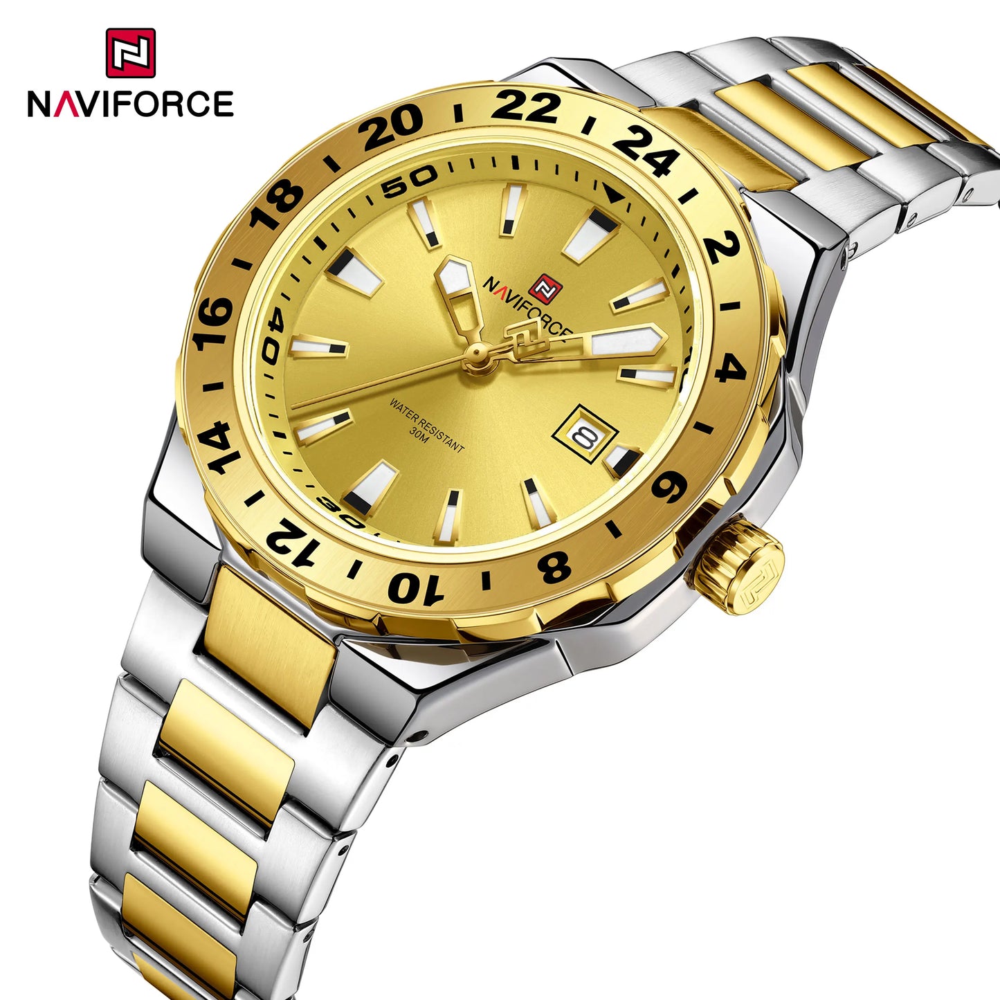 NAVIFORCE – Montre de luxe sportive à quartz, lumineuse, avec calendrier, pour homme, en acier inoxydable, étanche, Relogio Masculino